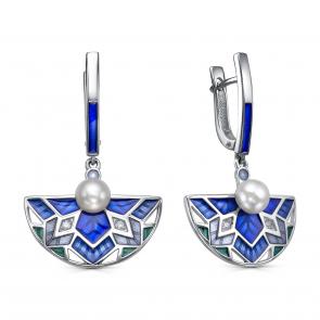 Серебряные серьги KABAROVSKY с фианитом, жемчугом и эмалью K12-865-1590 фото