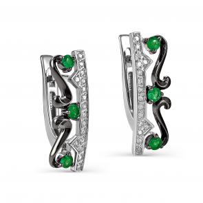Серебряные серьги KABAROVSKY с фианитом и гидротермальным изумрудом K12-899-13089 фото