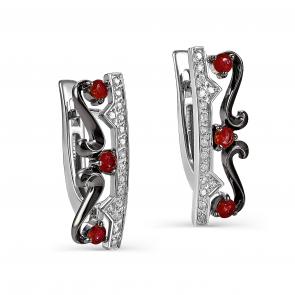 Серебряные серьги KABAROVSKY с фианитом и рубиновым корундом K12-899-32789 фото