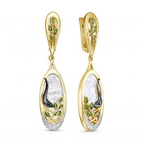 Серьги из лимонного серебра KABAROVSKY с фианитом, эмалью и перламутром K12-914-6213 фото