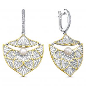 Серебряные серьги KABAROVSKY с фианитом и жемчугом K12-935-1587 фото