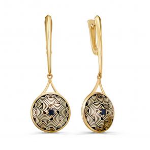 Серьги из золочёного серебра KABAROVSKY с сапфиром и эмалью K12-942-1102 фото