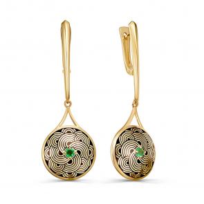 Серьги из лимонного серебра KABAROVSKY с изумрудом и эмалью K12-942-1202 фото