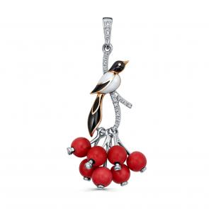 Подвеска из белого золота KABAROVSKY с бриллиантом, эмалью и кораллом K13-1827-3201 фото