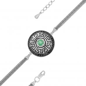 Серебряный браслет KABAROVSKY с фианитом и изумрудом K14-706-1289 фото