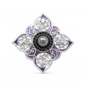 Серебряная брошь KABAROVSKY с фианитом, эмалью, жемчугом Swarovski и шпинелью K15-445-2626 фото