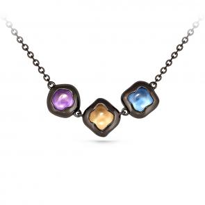 Серебряное колье KABAROVSKY с ситаллом цвета Аметист, Топаз, Цитрин и керамикой K16-148-7489 фото