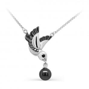 Серебряное колье KABAROVSKY с фианитом, жемчугом и жемчугом Swarovski K16-407-1689 фото