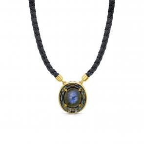  Колье из серебра с лабрадоритом и шнуром лавсаном Серебро 925° K16-515-6590 фото