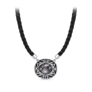 Текстильный шнурок-колье с декоративным элементом из серебра KABAROVSKY с кварцем волосатиком и эмалью K16-516-5154 фото