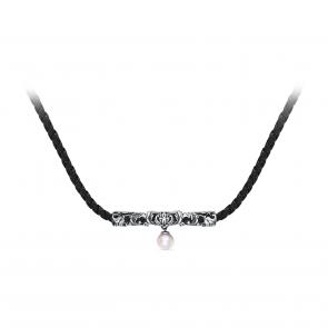 Текстильный шнурок-колье с декоративным элементом из серебра KABAROVSKY и жемчугом культивированным K16-807-1583 фото