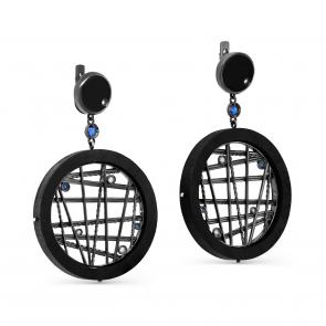 Серебряные серьги KABAROVSKY с фианитом, эмалью и деревом Граб K2-102-80002 фото