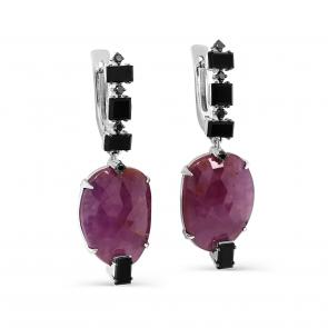 Серьги из белого золота KABAROVSKY с рубином, ониксом и чёрным бриллиантом K2-1156-0189 фото