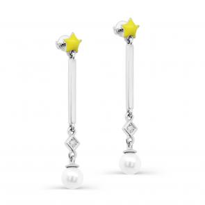 Серебряные серьги KABAROVSKY с фианитом, жемчугом и эмалью K2-117-1512 фото