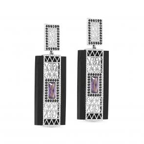 Серебряные серьги KABAROVSKY с фианитом и дерево грабом K2-121-80089 фото