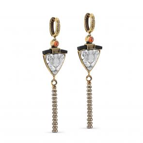 Серьги из золочёного серебра KABAROVSKY с цитрином, эмалью и деревом Граб K2-138-80000 фото