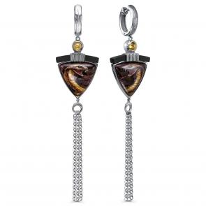 Серебряные серьги Символ года Змея KABAROVSKY с цитрином, финифтью и деревом Граб K2-138-80091 фото
