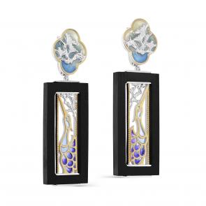 Серьги из золочёного серебра KABAROVSKY с витражной эмалью и деревом Граб K2-197-0005 фото