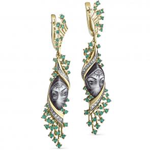 Серьги из лимонного золота KABAROVSKY с бриллиантом, ониксом и финифтью K2-2101-1922 фото