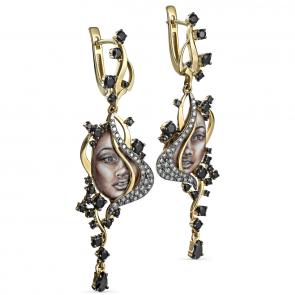 Серьги из лимонного золота KABAROVSKY с фианитом, бриллиантом, финифтью и шпинелью K2-2102-6722 фото