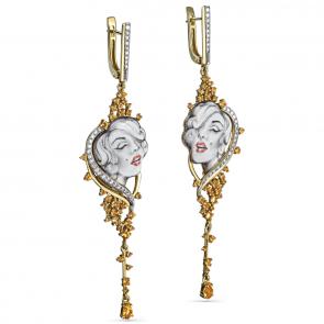 Серьги из лимонного золота KABAROVSKY с бриллиантом, цитрином и финифтью K2-2105-2922 фото