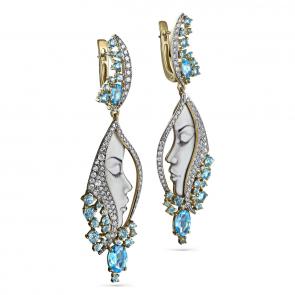 Серьги из лимонного золота KABAROVSKY с топазом, бриллиантом и финифтью K2-2106-5922 фото