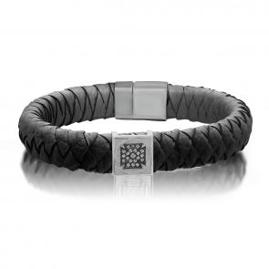 Кожаный браслет KABAROVSKY с декоративным элементом и замком из серебра с фианитом K4-016-90089 фото