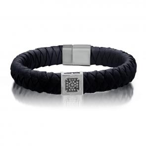 Кожаный браслет KABAROVSKY с декоративным элементом и замком из серебра с фианитом K4-016-90889 фото