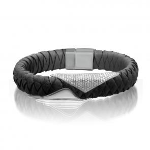 Кожаный браслет KABAROVSKY с декоративным элементом и замком из серебра с фианитом K4-024-90000 фото