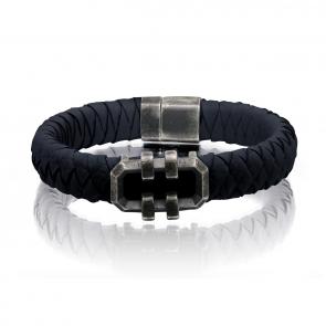 Кожаный браслет KABAROVSKY с декоративным элементом и замком из черненого серебра K4-025-90883 фото