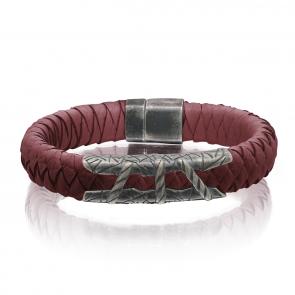 Кожаный браслет KABAROVSKY с декоративным элементом и замком из черненого серебра K4-027-90383 фото