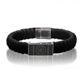 Кожаный браслет KABAROVSKY с декоративным элементом и замком из черненого серебра K4-028-91083 фото