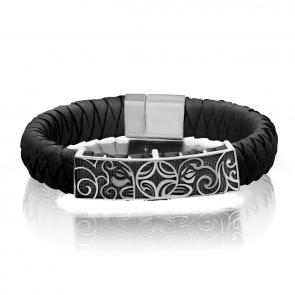 Кожаный браслет KABAROVSKY с декоративным элементом и замком из серебра K4-029-91089 фото