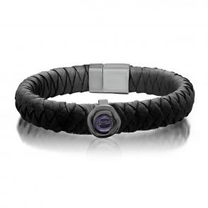 Кожаный браслет KABAROVSKY с декоративным элементом и замком из серебра с ситаллом цвета Аметист и керамикой K4-039-90089 фото