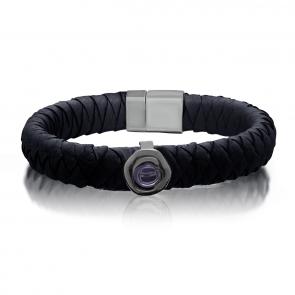 Кожаный браслет KABAROVSKY с декоративным элементом и замком из серебра с ситаллом цвета Аметист и керамикой K4-039-90889 фото