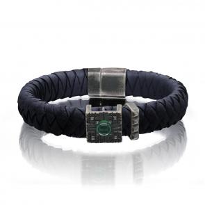 Кожаный браслет KABAROVSKY с декоративным элементом и замком из черненого серебра с ониксом K4-040-90883 фото