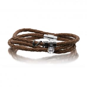 Кожаный шнурок с декоративным элементом из черненого серебра KABAROVSKY с фианитом K4-044-91383 фото