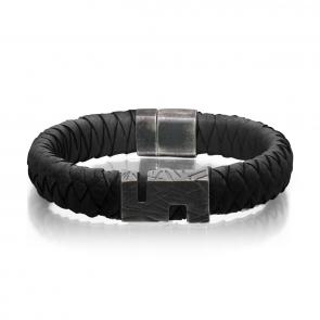 Кожаный браслет KABAROVSKY с декоративным элементом и замком из черненого серебра K4-045-90883 фото