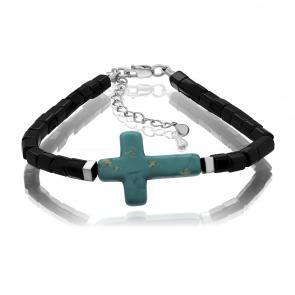 Серебряный браслет Крест KABAROVSKY с бирюзой и ювелирным кристаллом K4-061-70500 фото
