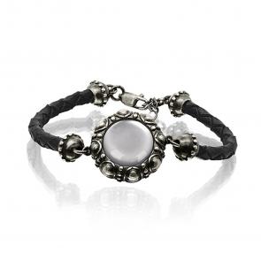 Кожаный браслет KABAROVSKY с декоративным элементом и замком из черненого серебра  с перламутром K4-064-6283 фото