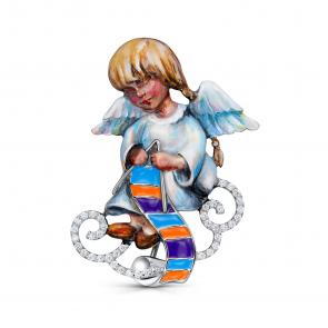 Серебряная брошь KABAROVSKY с фианитом и эмалью K5-163-7950 фото