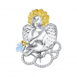 Брошь из лимонного серебра KABAROVSKY с фианитом и эмалью K5-164-0005 фото