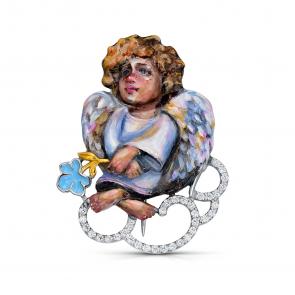 Серебряная брошь KABAROVSKY с фианитом и эмалью K5-164-7950 фото