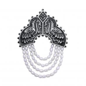 Брошь из черненого серебра KABAROVSKY с жемчугом K5-195-1583 фото