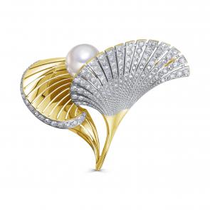 Брошь из лимонного золота KABAROVSKY с бриллиантом и жемчугом K5-2065-1500 фото