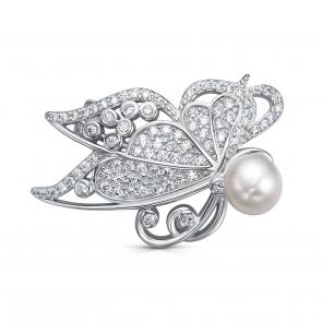 Серебряная брошь KABAROVSKY с фианитом и жемчугом K5-9006-1500 фото