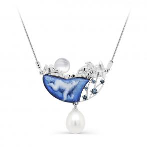 Колье из белого золота KABAROVSKY с топазом, жемчугом, Лондон топазом, финифтью и перламутром K6-1082-2322 фото