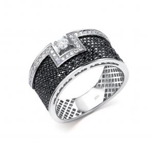 Кольцо из белого золота ЮК Клондайк с бриллиантом и чёрным бриллиантом KL01-00219-02-006-02-05 фото