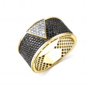 Кольцо из лимонного золота ЮК Клондайк с бриллиантом и чёрным бриллиантом KL01-00227-03-006-02-04 фото