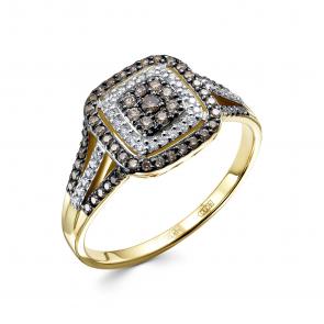 Кольцо из лимонного золота ЮК Клондайк с бриллиантом и коньячным бриллиантом KL01-01211-03-007-02-01 фото